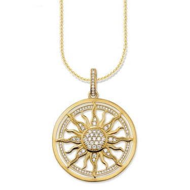 Silver & Zirconia Golden Sun Pendant Necklace